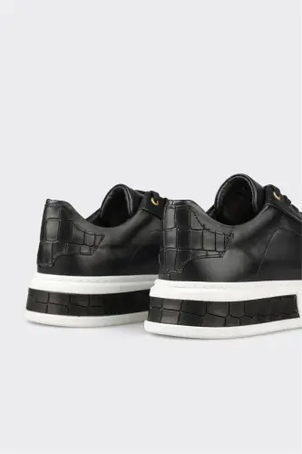 Black Leather Men's Sneaker-Black - 5