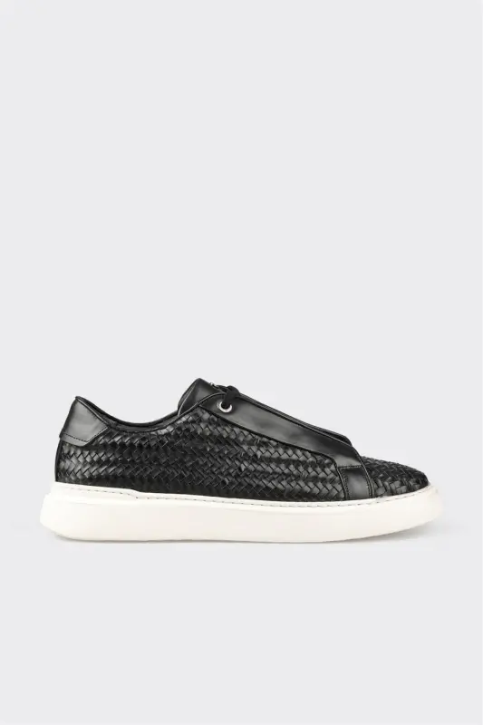 Black Leather Men's Sneakers - 1