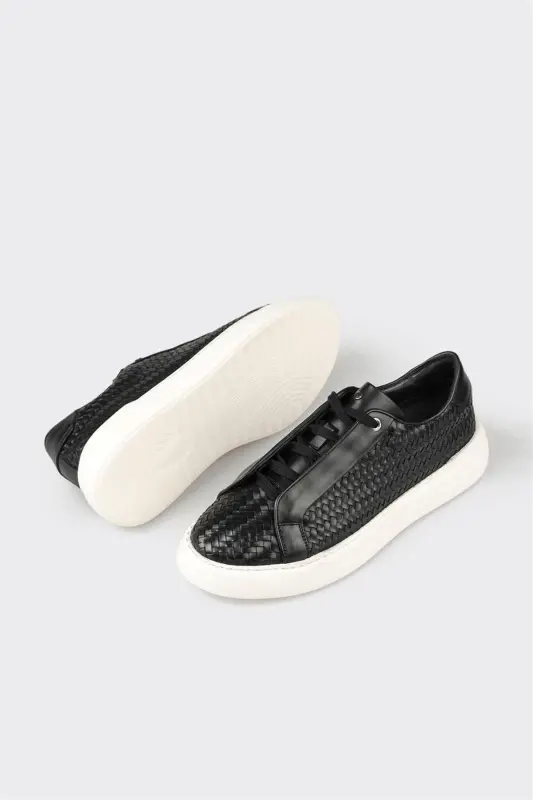 Black Leather Men's Sneakers - 3