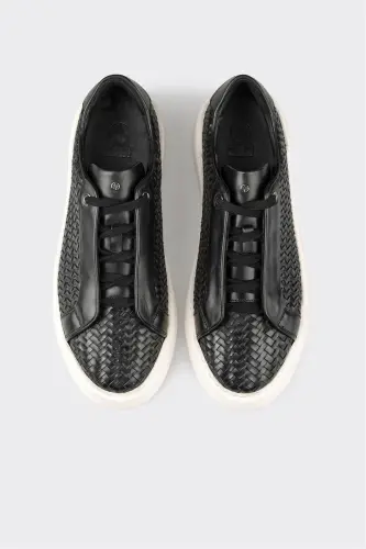 Black Leather Men's Sneakers - 4