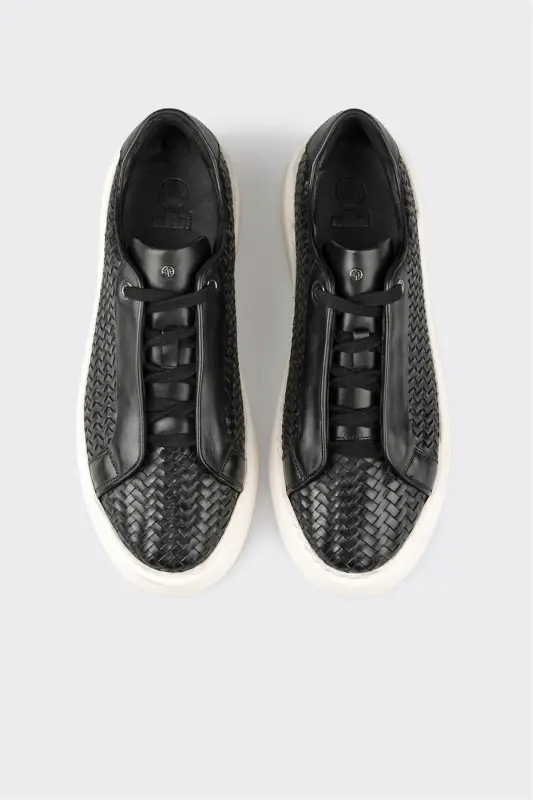 Black Leather Men's Sneakers - 4