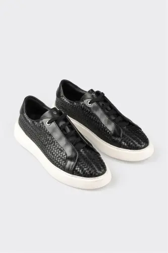 Black Leather Men's Sneakers - ELLE SHOES (1)