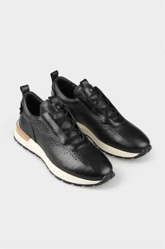 Black Leather Men's Sneakers - 2