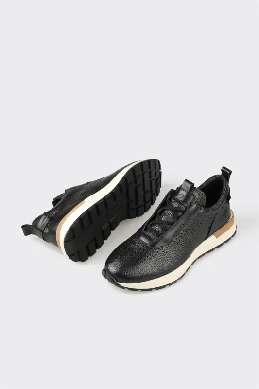Black Leather Men's Sneakers - 3