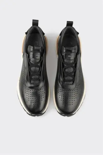 Black Leather Men's Sneakers - 4