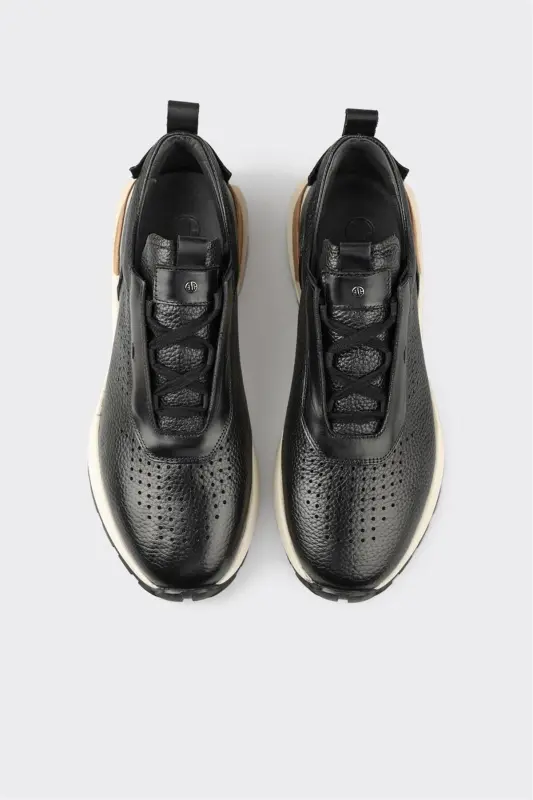 Black Leather Men's Sneakers - 4