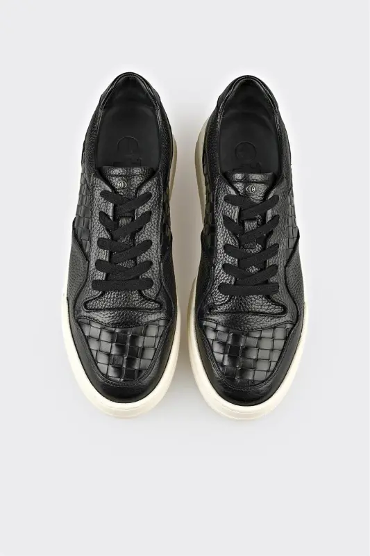 Black Leather Men's Sneakers - 4