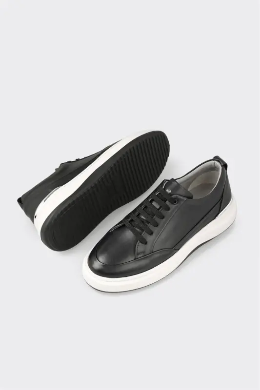 Black Leather Men's Sneakers - 3