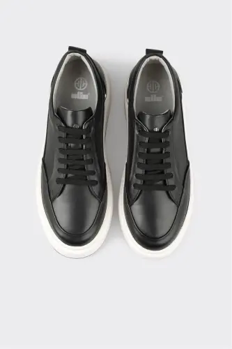 Black Leather Men's Sneakers - 4