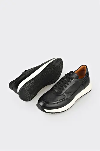 Black Leather Men's Sneakers - 3