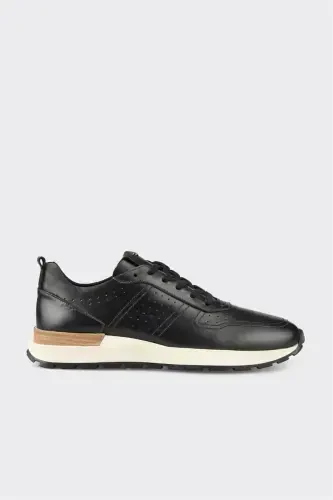 Black Leather Men's Sneakers - 1