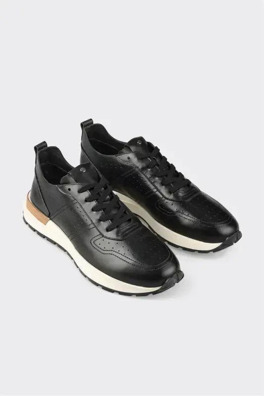 Black Leather Men's Sneakers - 2