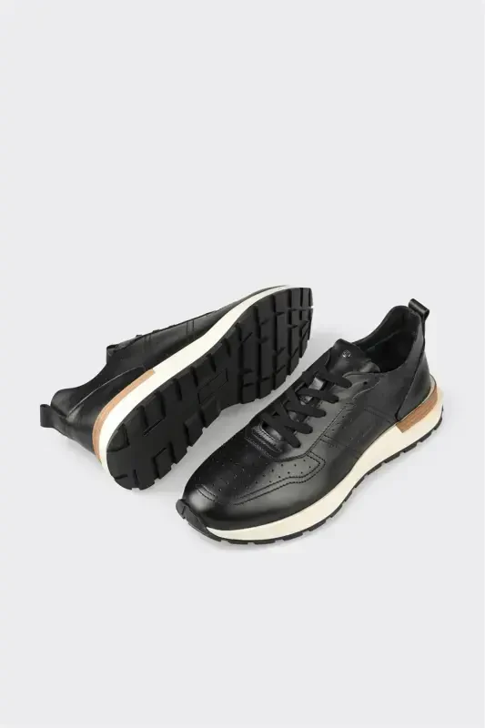 Black Leather Men's Sneakers - 3