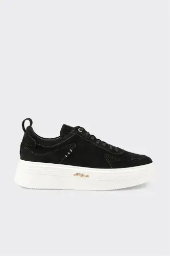 Black Leather Men's Sneakers - 1