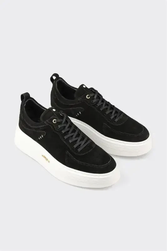 Black Leather Men's Sneakers - 2