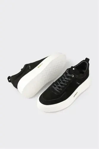 Black Leather Men's Sneakers - 3