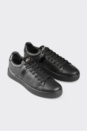 Black Leather Men's Sneakers - ELLE SHOES (1)