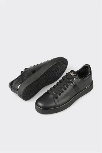 Black Leather Men's Sneakers - 3