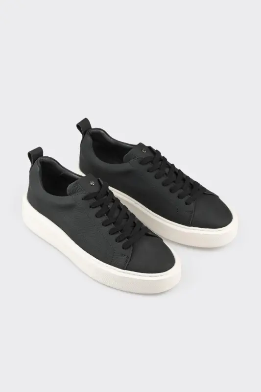 Black Leather Men's Sneakers - 2