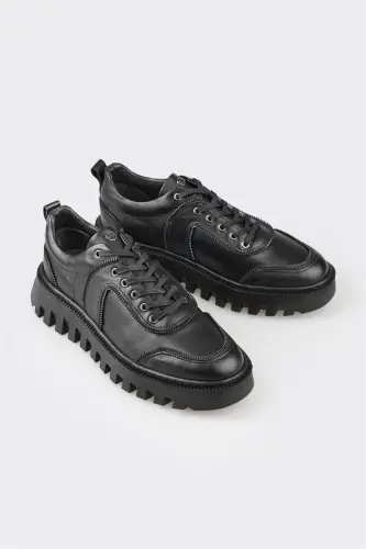 Black Leather Men's Sneakers - ELLE SHOES (1)
