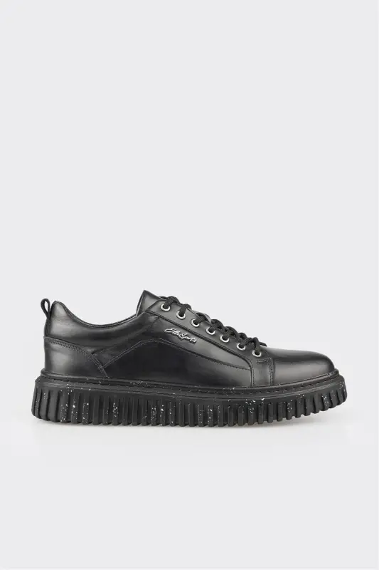 Black Leather Men's Sneakers - ELLE SHOES