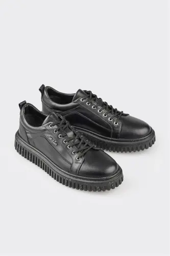 Black Leather Men's Sneakers - ELLE SHOES (1)