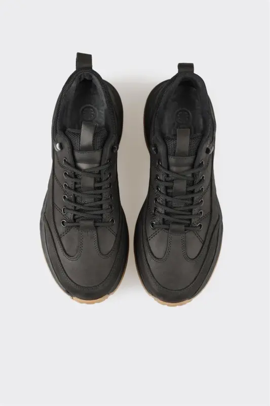 Black Leather Men's Sneakers - 4