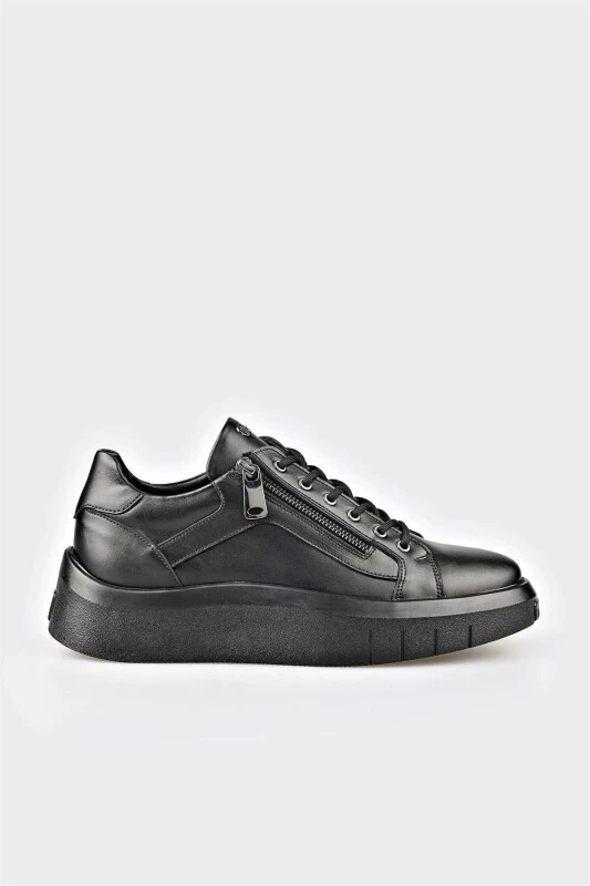 Black Leather Men's Sneakers - 1