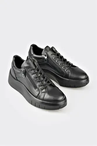 Black Leather Men's Sneakers - 2