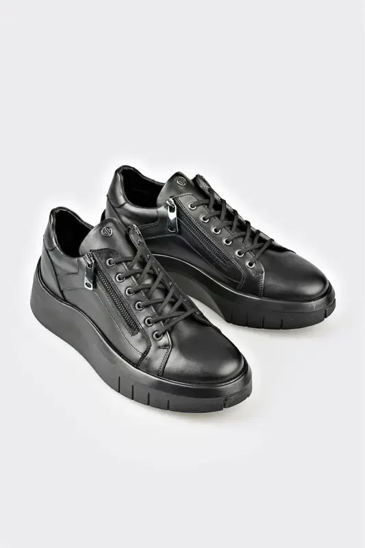 Black Leather Men's Sneakers - 2
