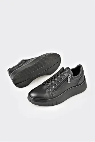 Black Leather Men's Sneakers - 3