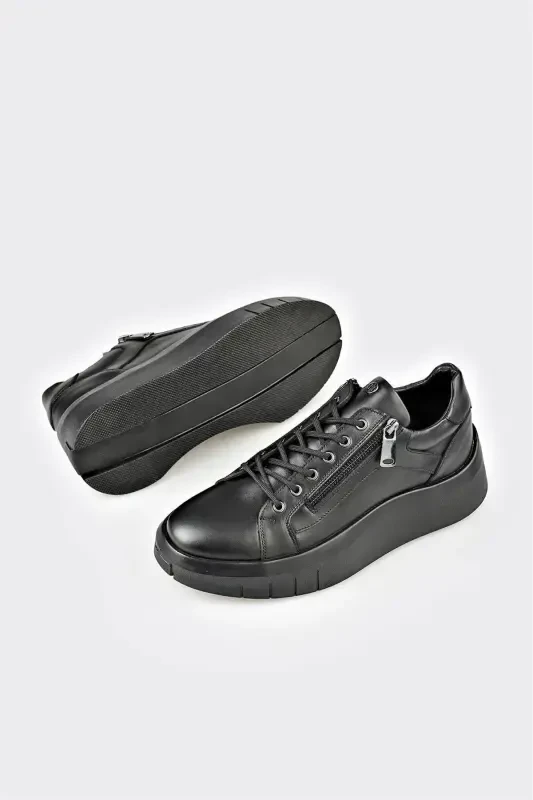 Black Leather Men's Sneakers - 3