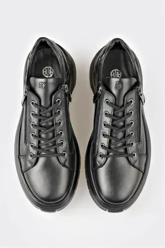 Black Leather Men's Sneakers - 4