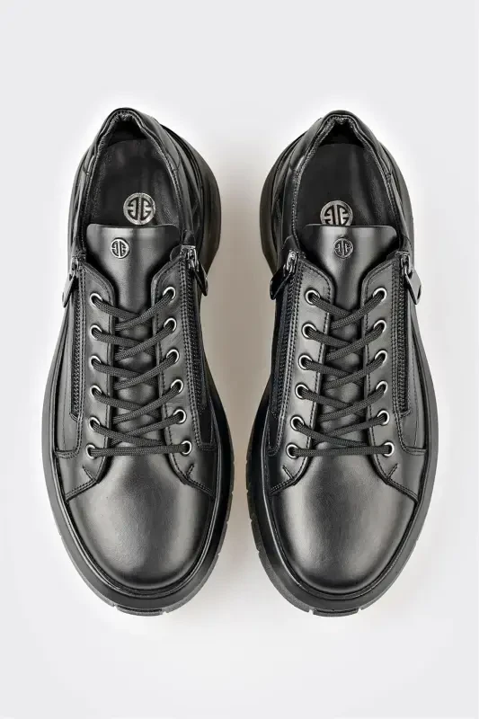 Black Leather Men's Sneakers - 4