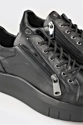 Black Leather Men's Sneakers - 5
