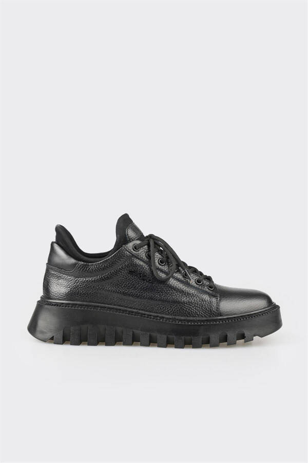 Black Leather Men's Sneakers - 1