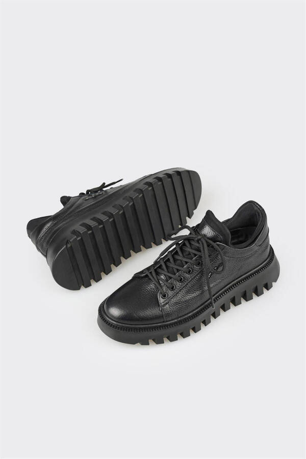 Black Leather Men's Sneakers - 3