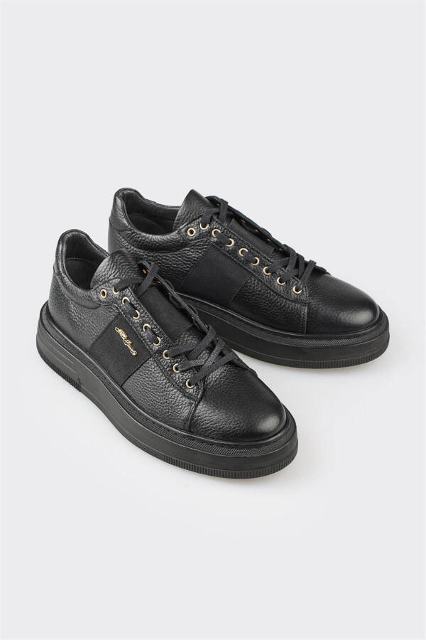 Black Leather Men's Sneakers - 2