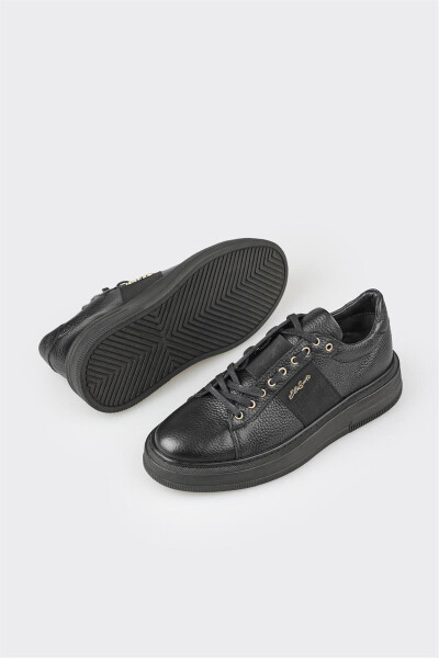 Black Leather Men's Sneakers - 3