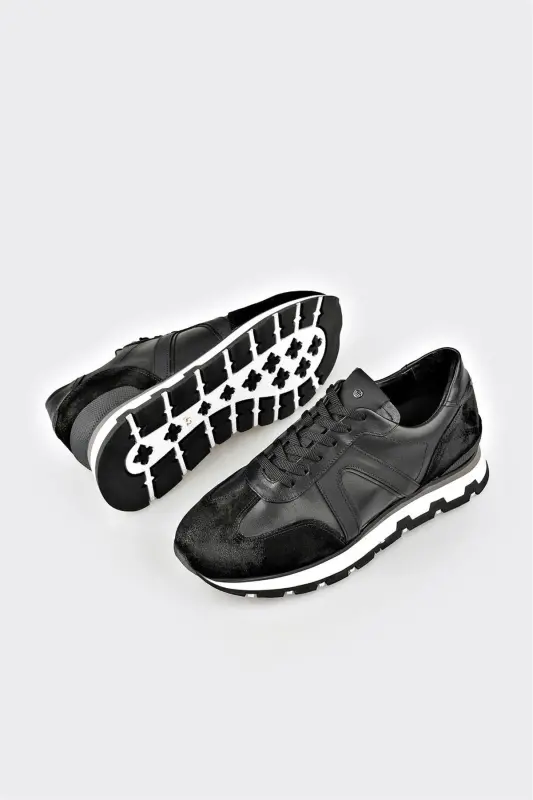 Black Leather Men's Sneakers - 3