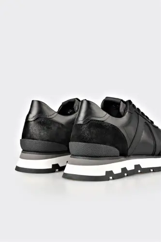 Black Leather Men's Sneakers - 5