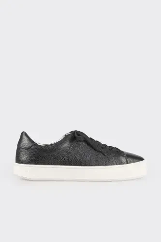 Black Leather Men's Sneakers - 1