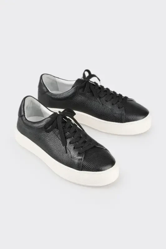 Black Leather Men's Sneakers - 2