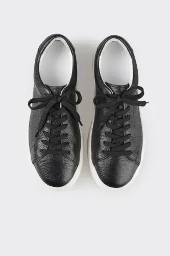 Black Leather Men's Sneakers - 4