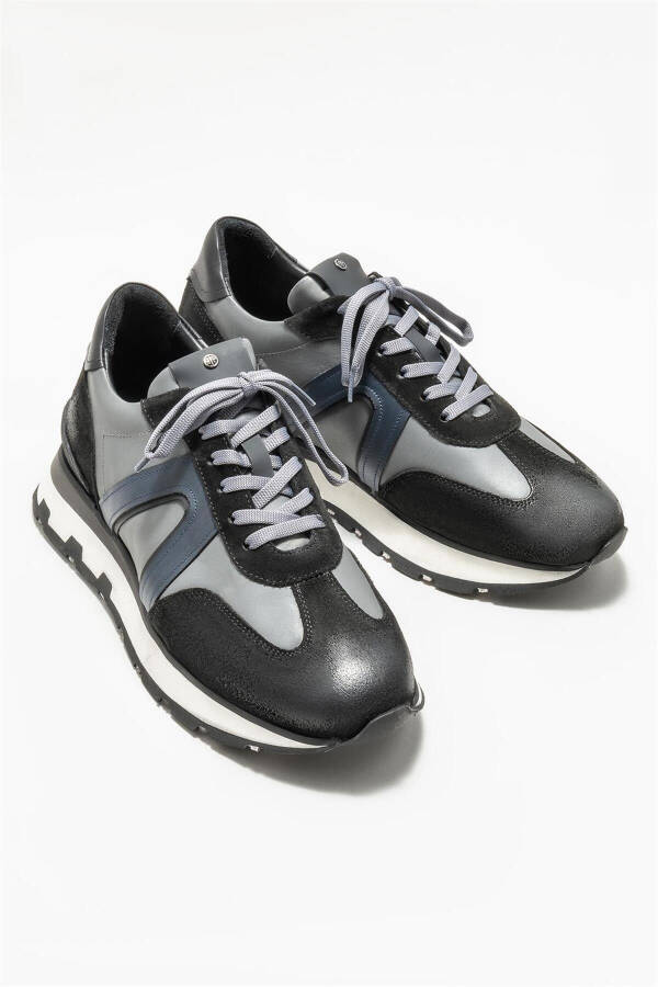 Black Leather Men's Sneakers - 2