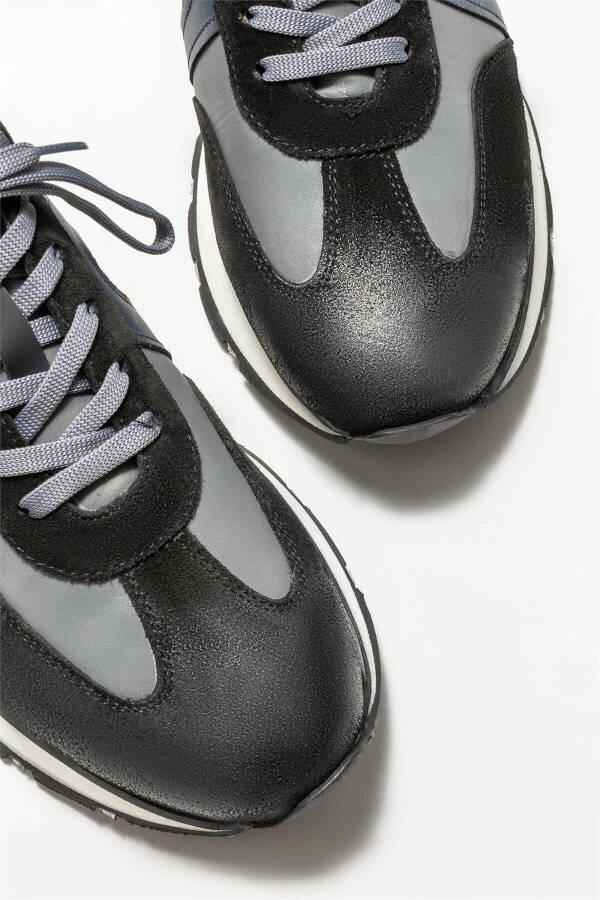 Black Leather Men's Sneakers - 3