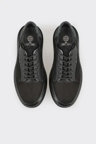 Black Leather Men's Sneakers-Black - 4