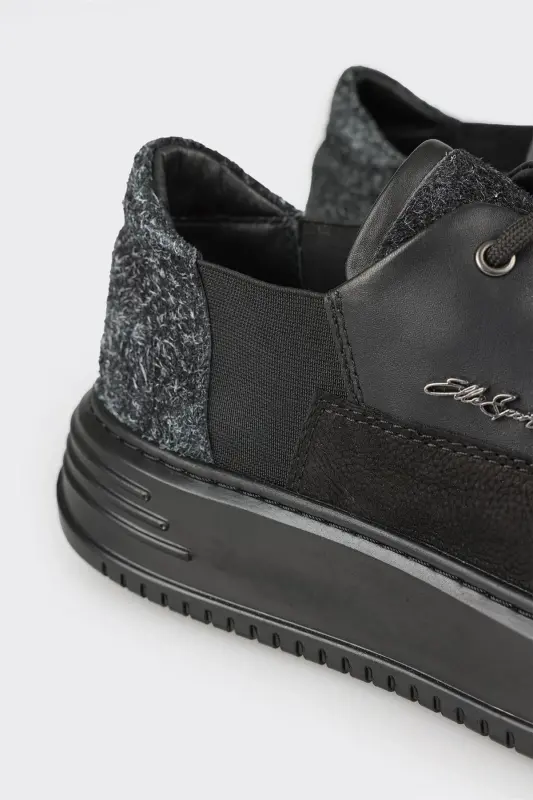 Black Leather Men's Sneakers-Black - 5