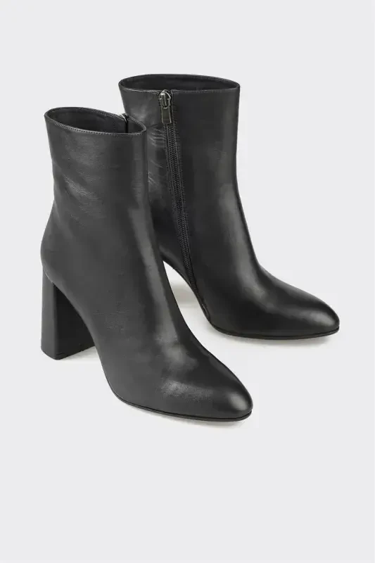 Black Leather Women High Heel Boot - 2