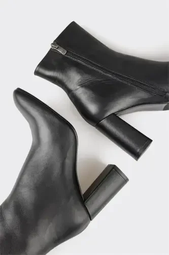Black Leather Women High Heel Boot - 4